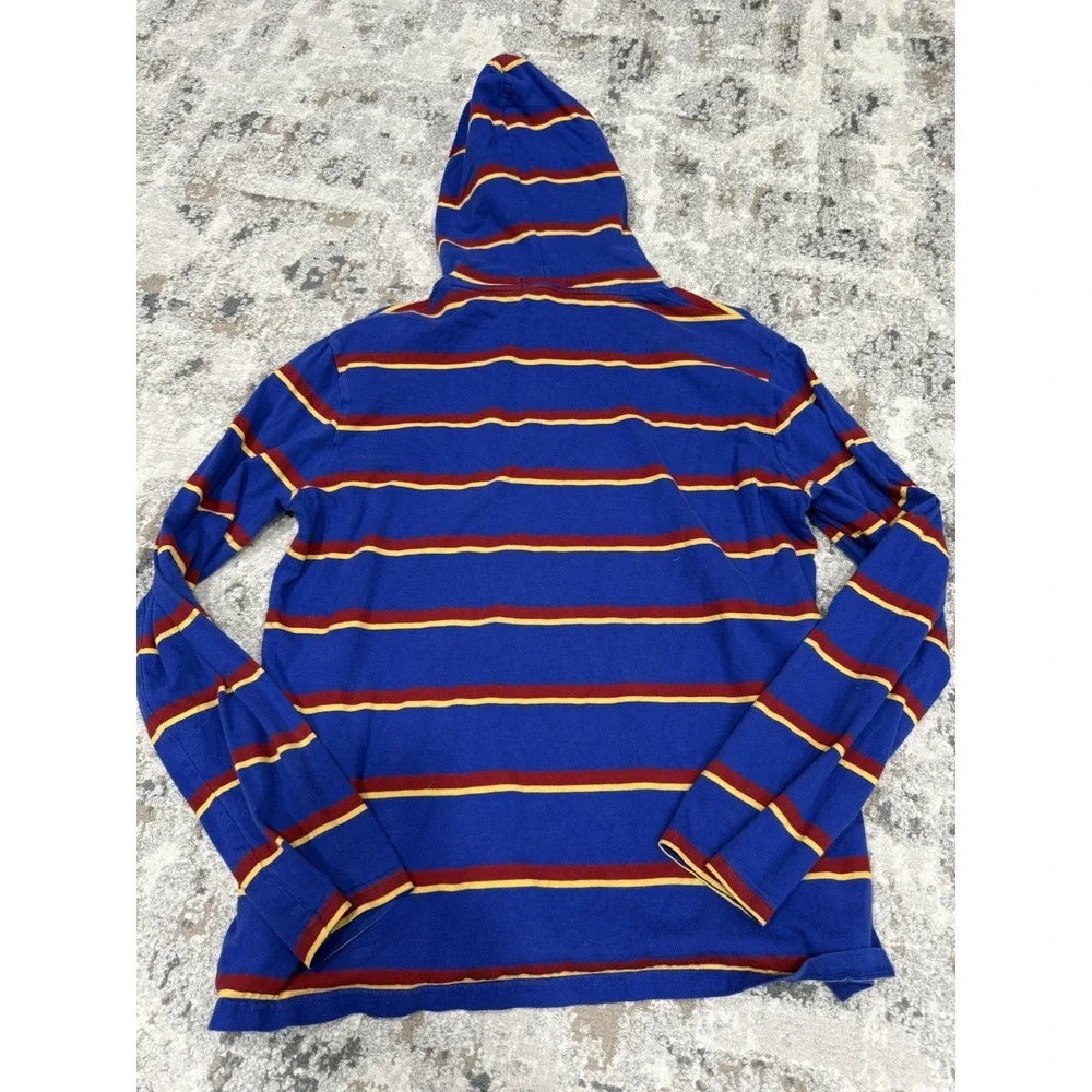 Polo Ralph Lauren Hoodie Long Sleeve Blue Red Yellow Stripe Hooded Tee Shirt Med